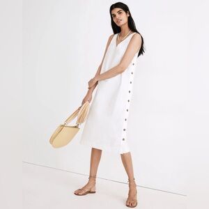Madewell Linen-Cotton Blend Side-Button White Ivory Midi Dress Size XXS